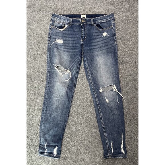 Sneak Peek Denim - Sneak Peek Womens Distressed Sexy Boyfriend Jeans Size 13 Med Wash Cotton Blend